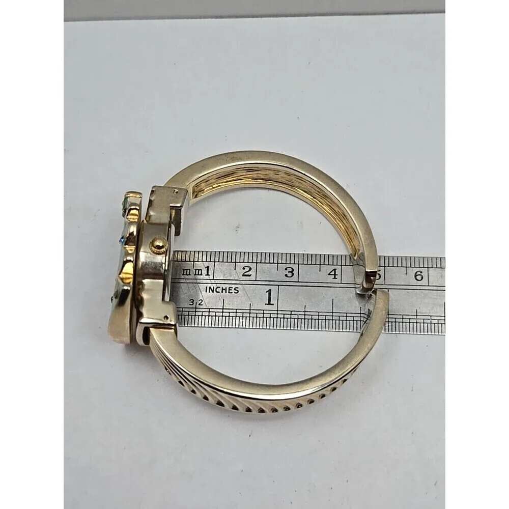 Arm Candy Christmas Tree Ladies Cuff Watch Quartz Gold Tone New Battery Xmas Fun